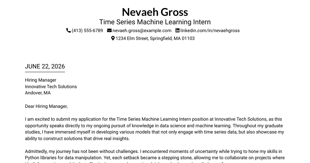 30+ Time Series Machine Learning Intern Cover Letter Templates with Example 2026