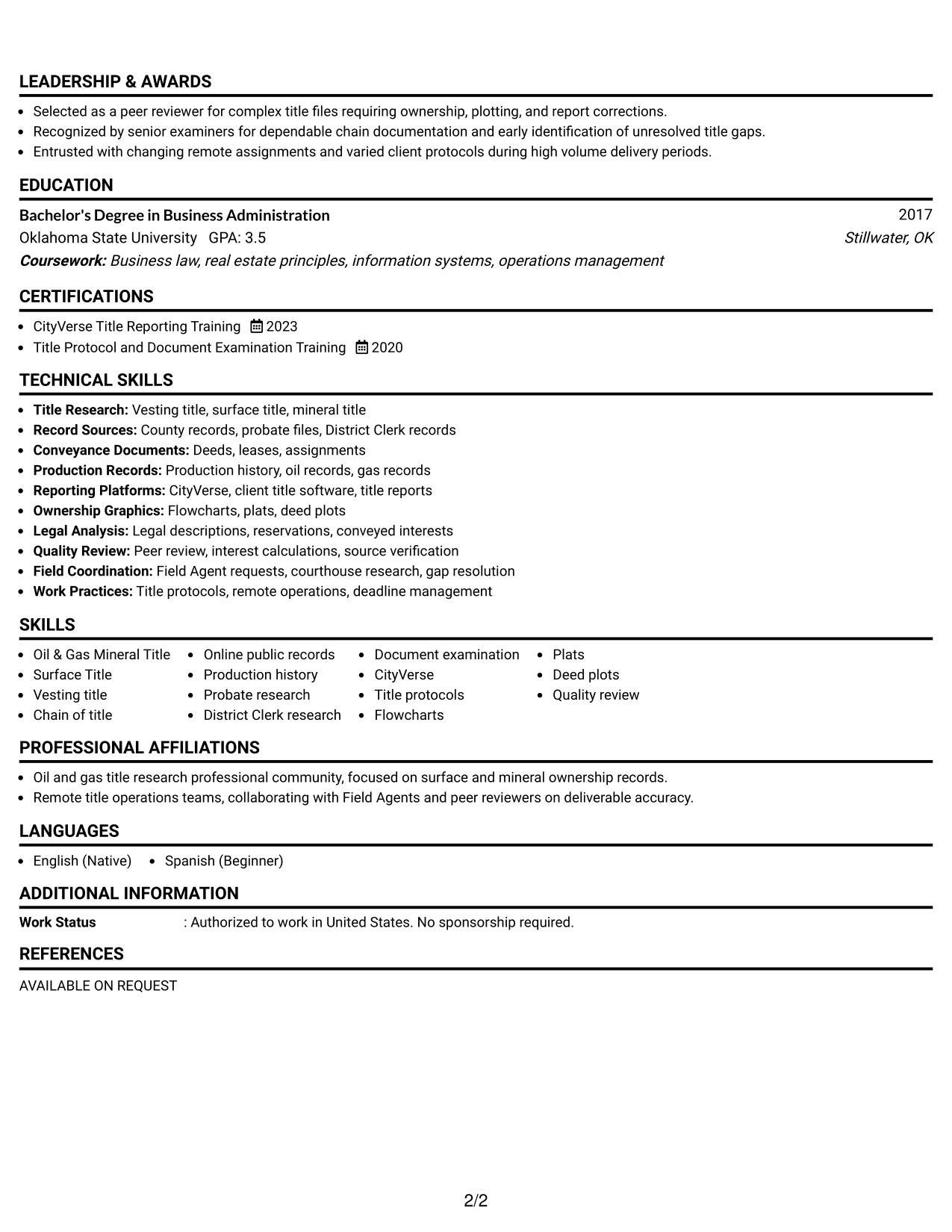 Resume Example Page 2