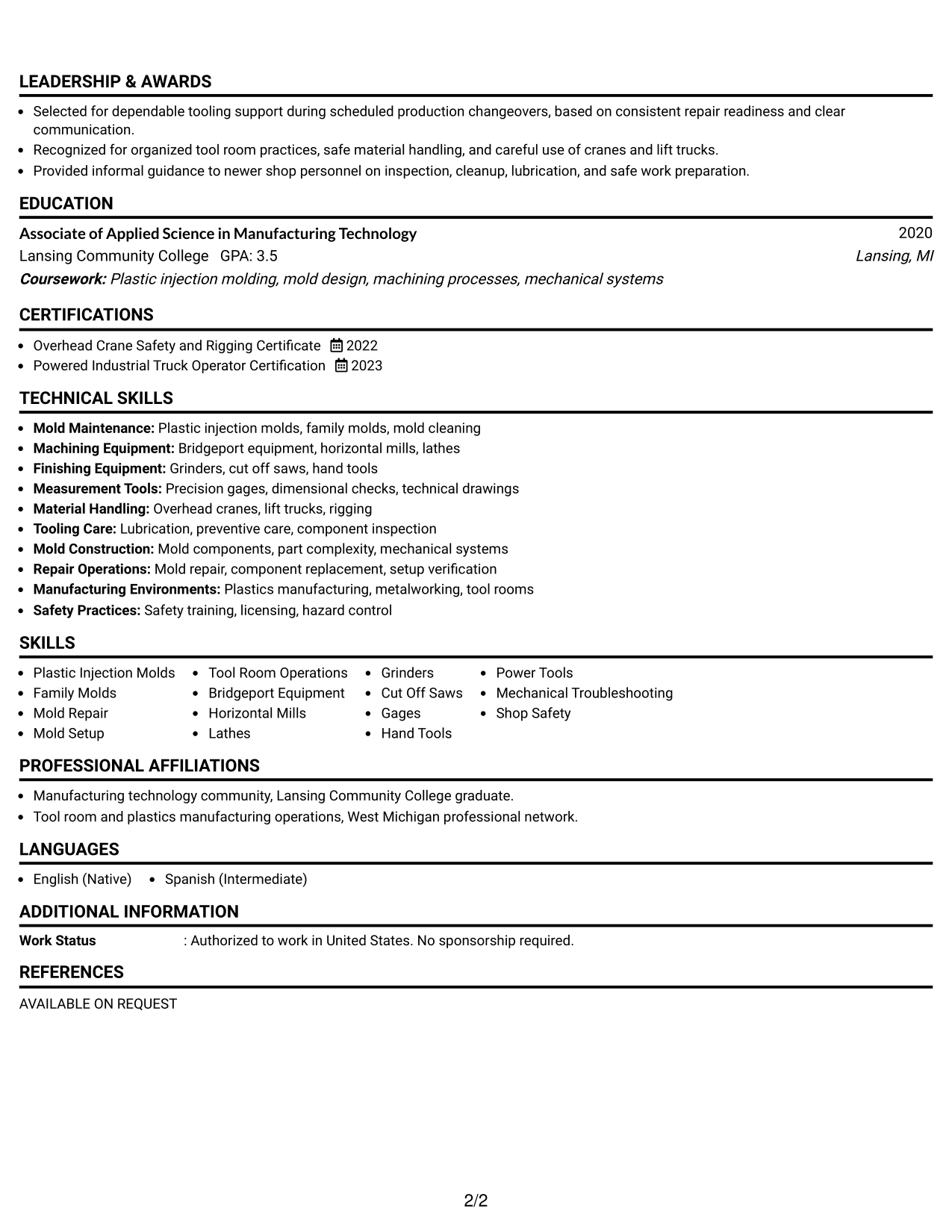 Resume Example Page 2