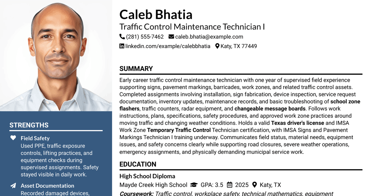 7 Traffic Control Maintenance Technician I Resume Templates with Example