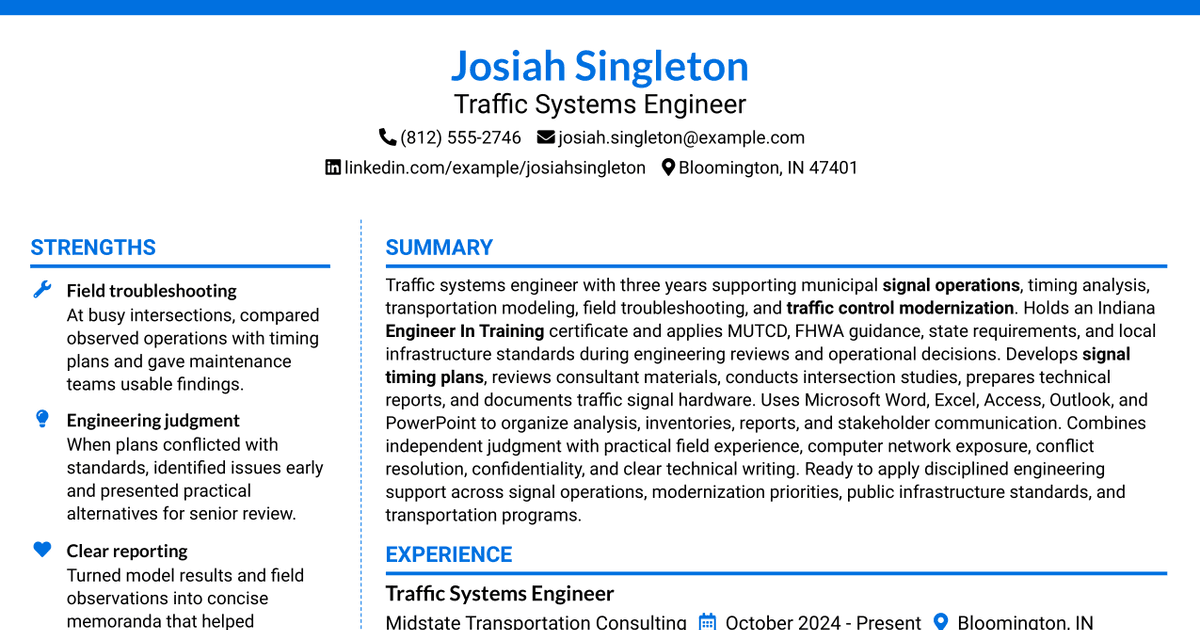 7 Traffic Systems Engineer Resume Templates with Example
