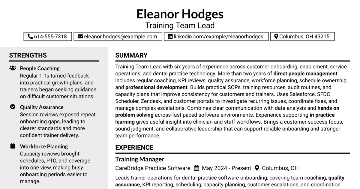 7 Training Team Lead Resume Templates with Example