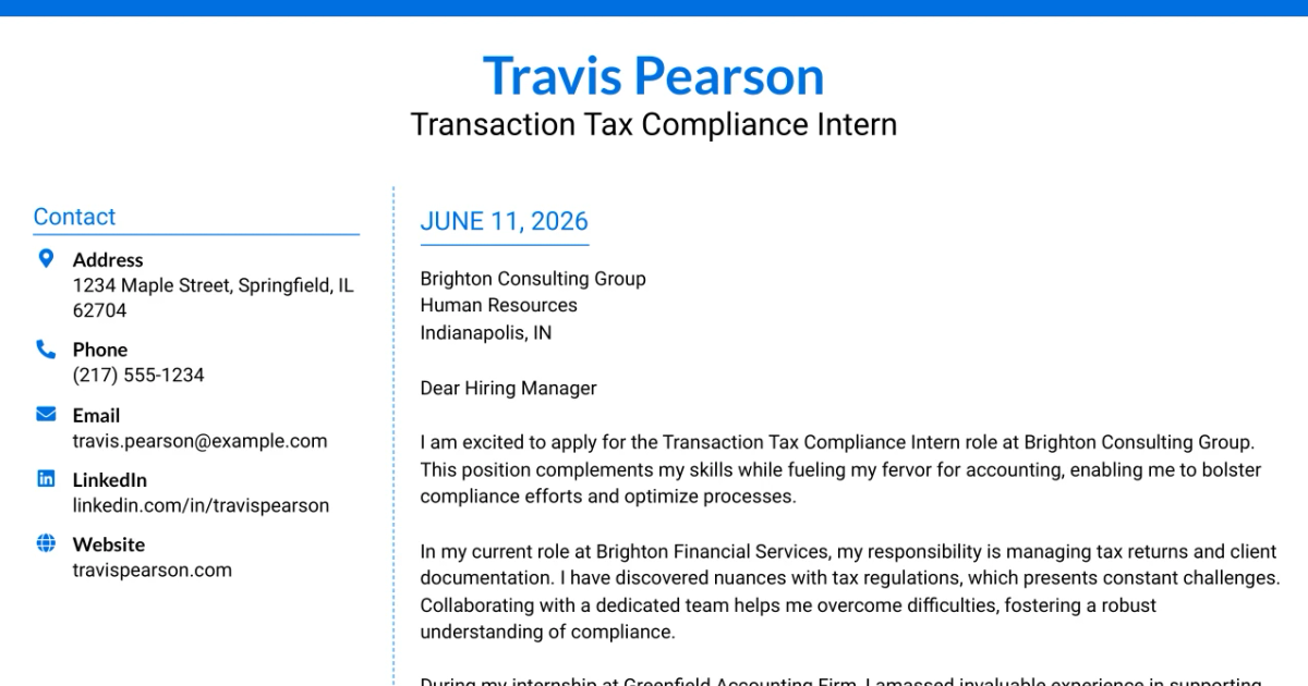 30+ Transaction Tax Compliance Intern Cover Letter Templates with Example 2026