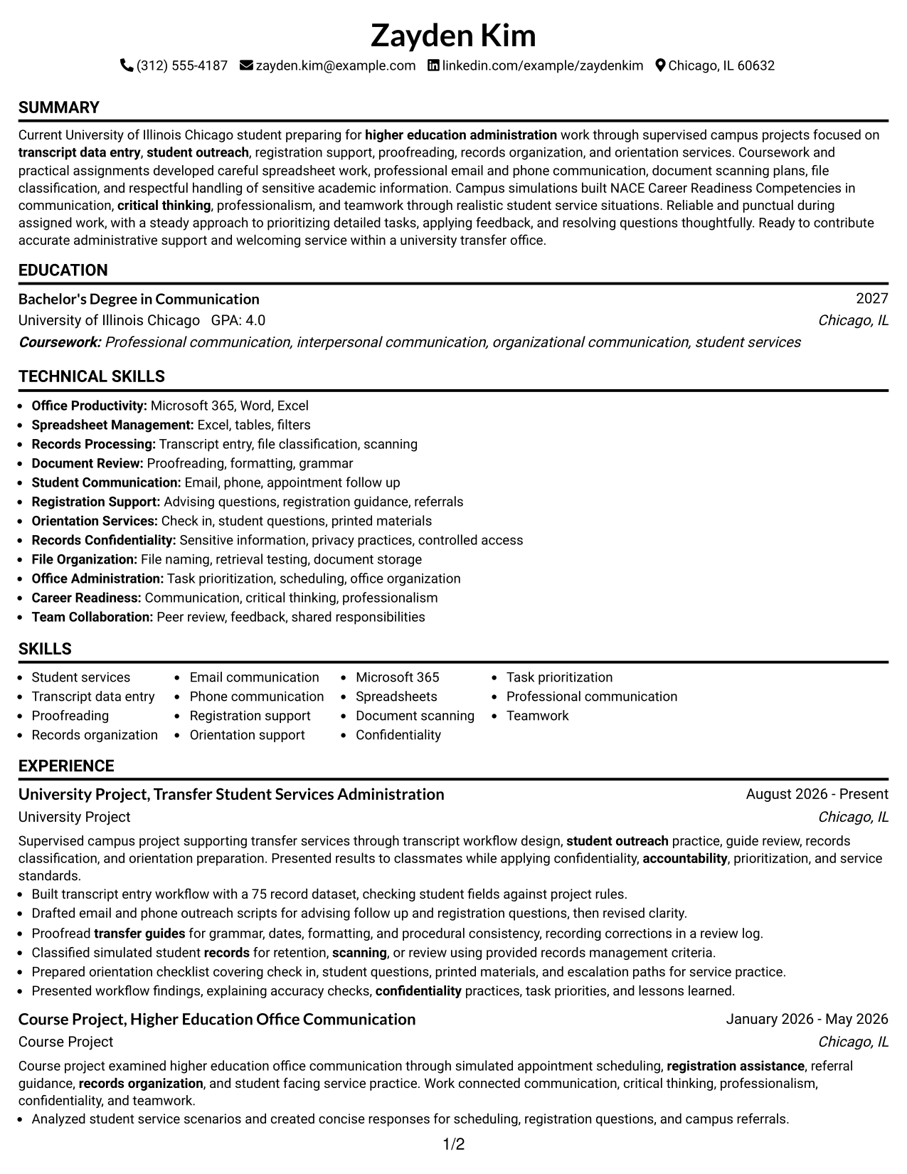 Resume Example Page 1