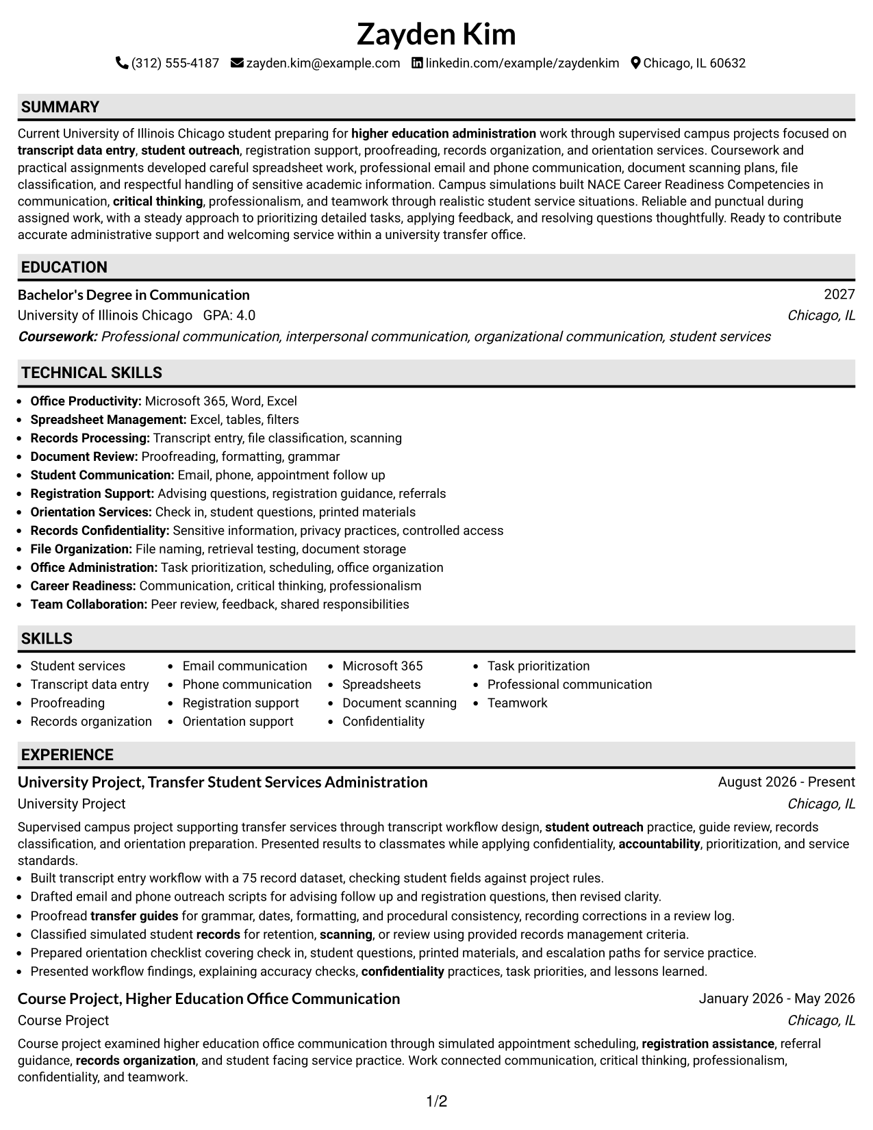 Resume Example Page 1