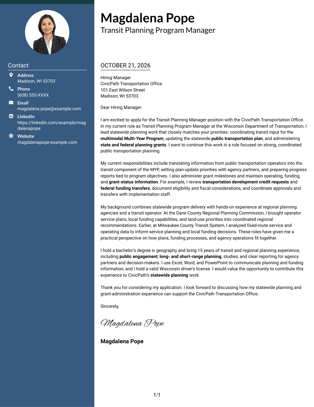 Cover letter example — page 1