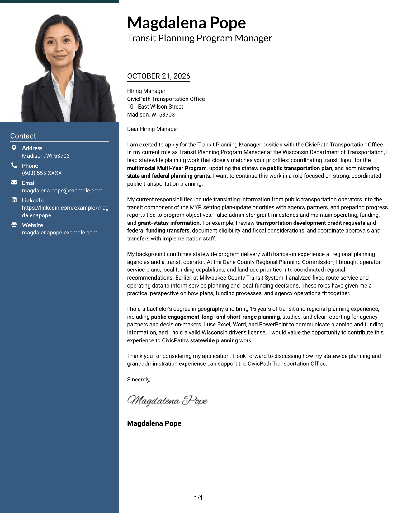 Cover letter example — page 1