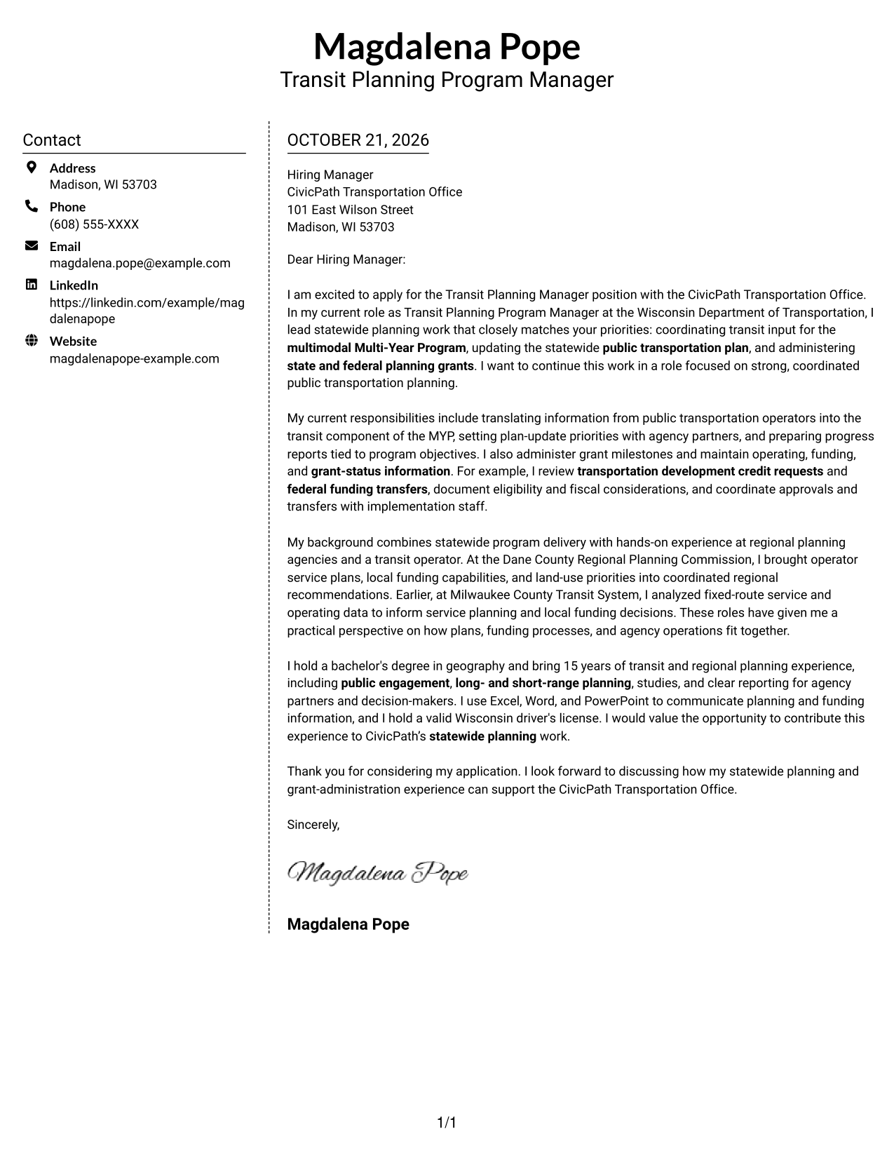 Cover letter example — page 1