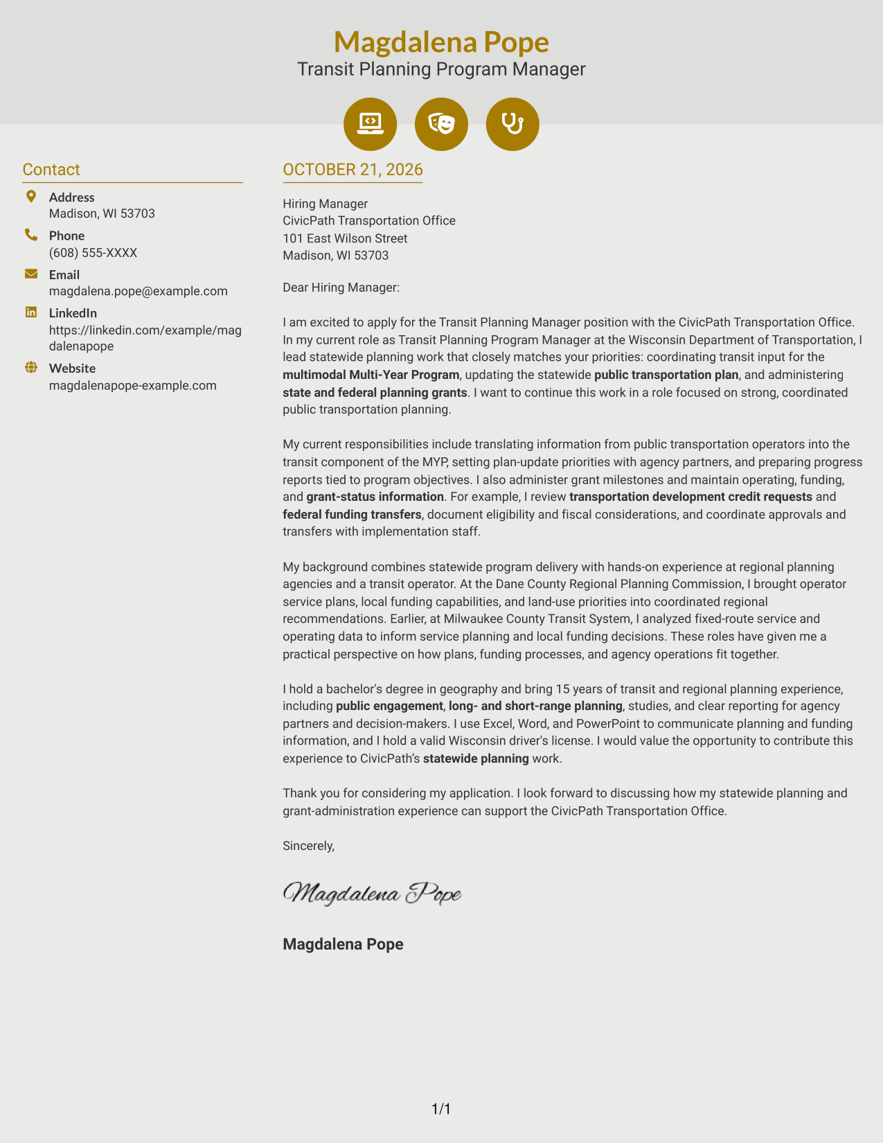 Cover letter example — page 1