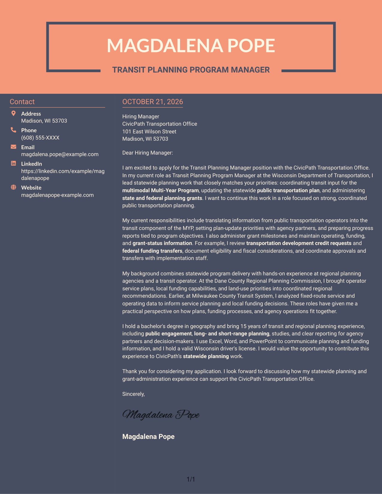 Cover letter example — page 1