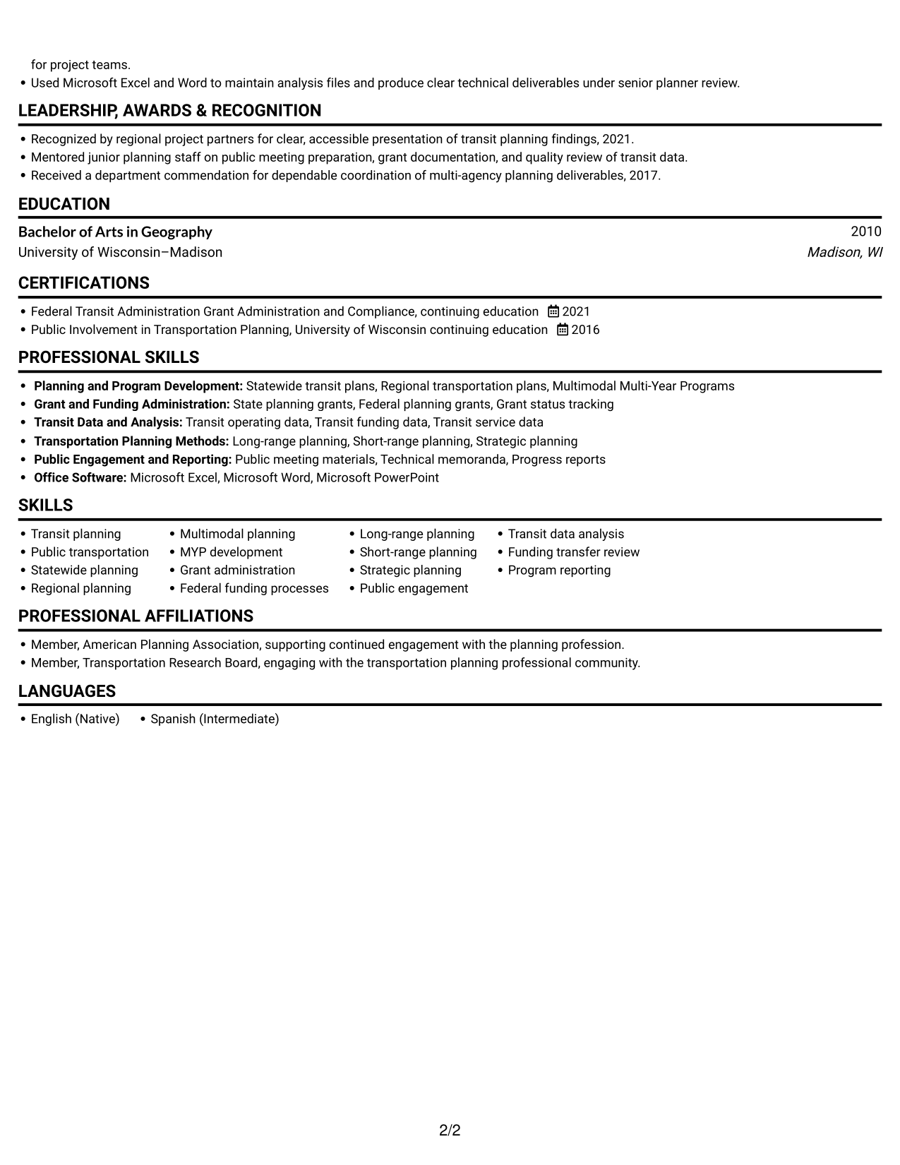 Resume example — page 2