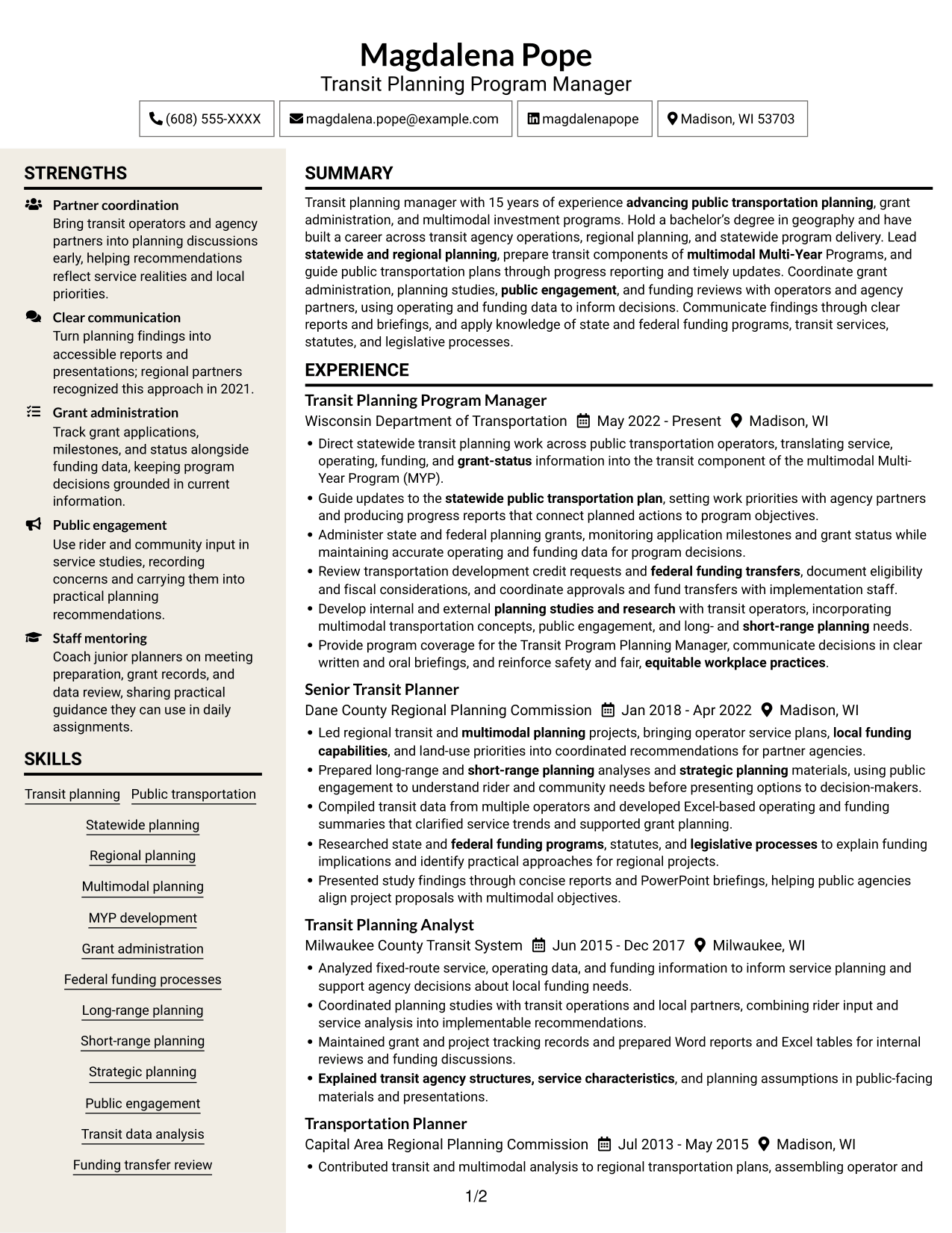Resume example — page 1