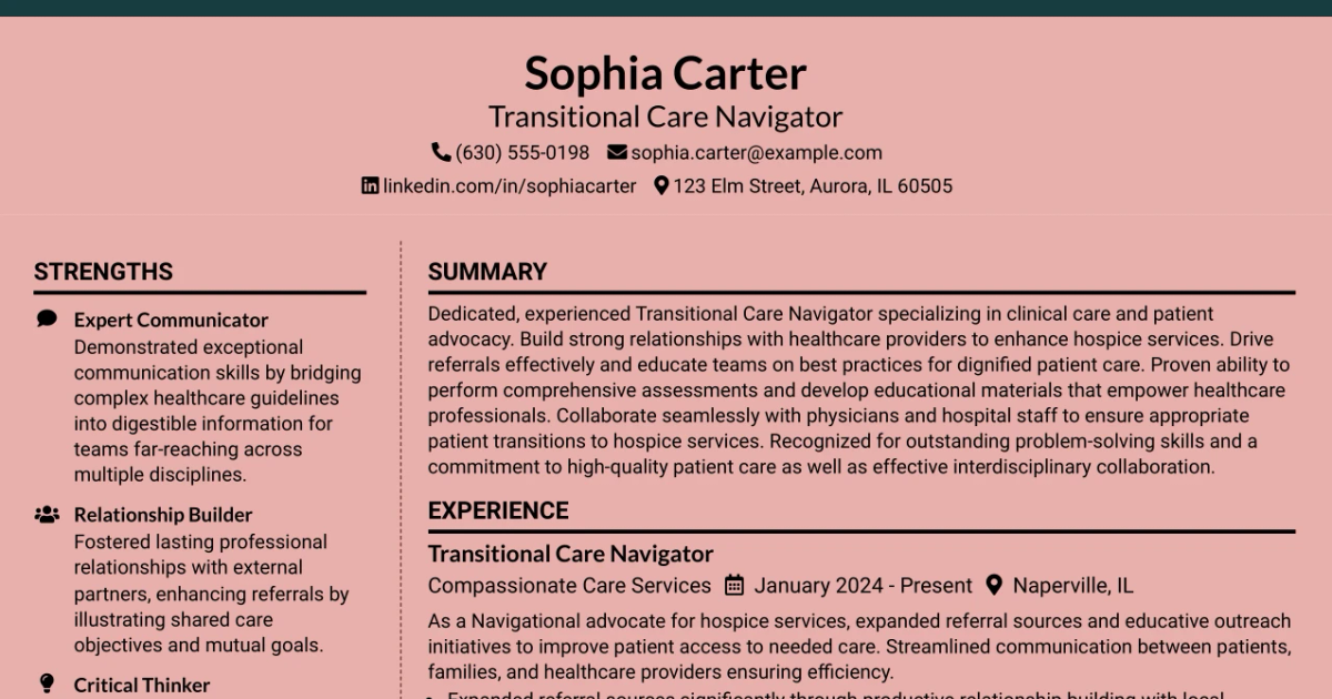 33 Transitional Care Navigator - RN Resume Templates with Example 2026 (ATS-Optimized)