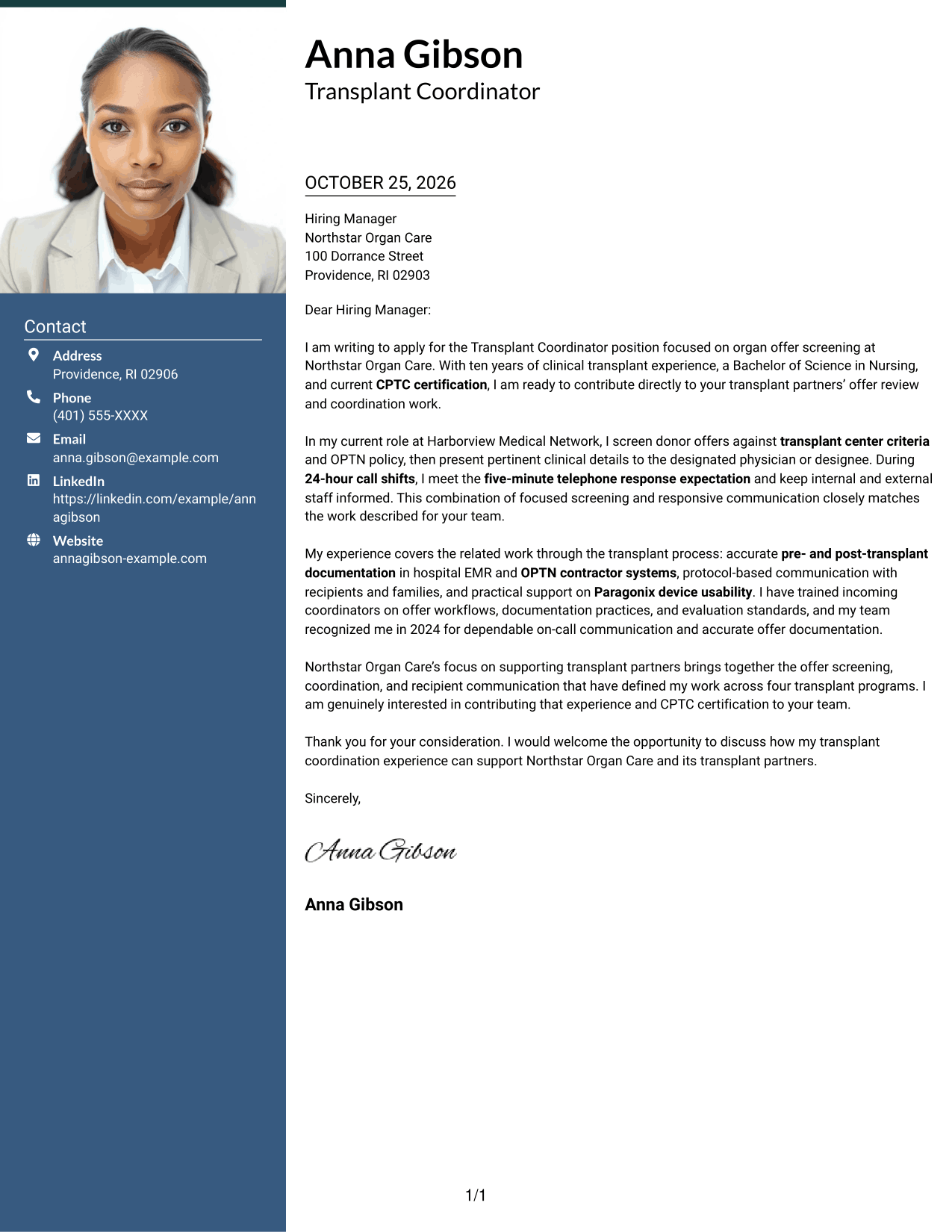 Cover letter example — page 1