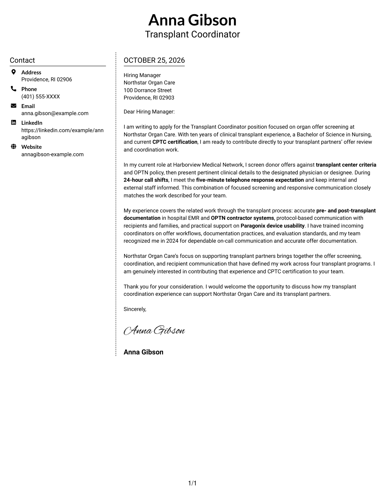 Cover letter example — page 1