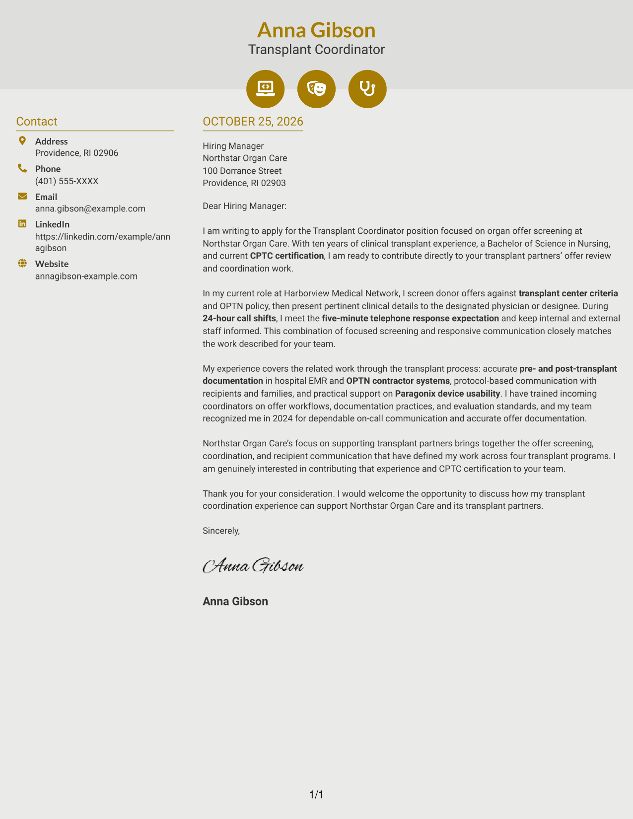 Cover letter example — page 1