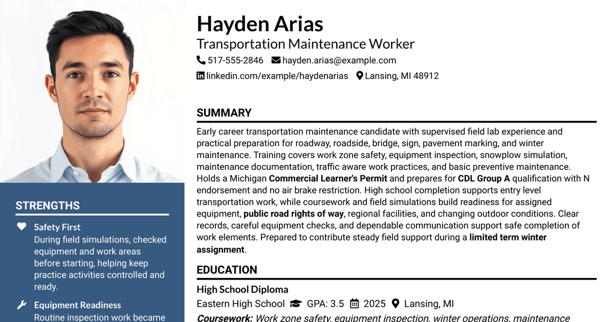 7 Transportation Maintenance Worker Resume Templates with Example