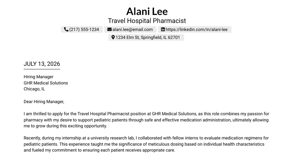 30+ Travel Hospital Pharmacist Cover Letter Templates with Example 2026