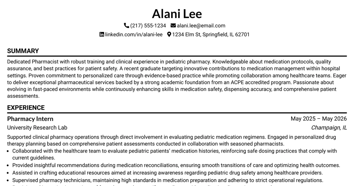 33 Travel Hospital Pharmacist Resume Templates with Example 2026 (ATS-Optimized)
