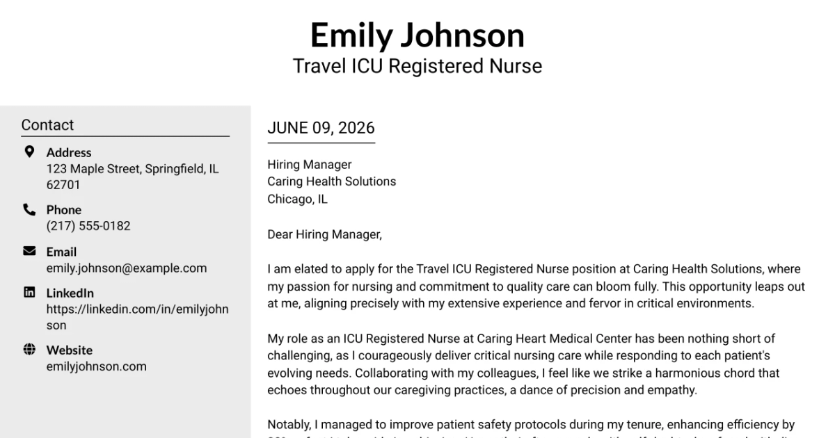 30+ Travel ICU Registered Nurse Cover Letter Templates with Example 2026