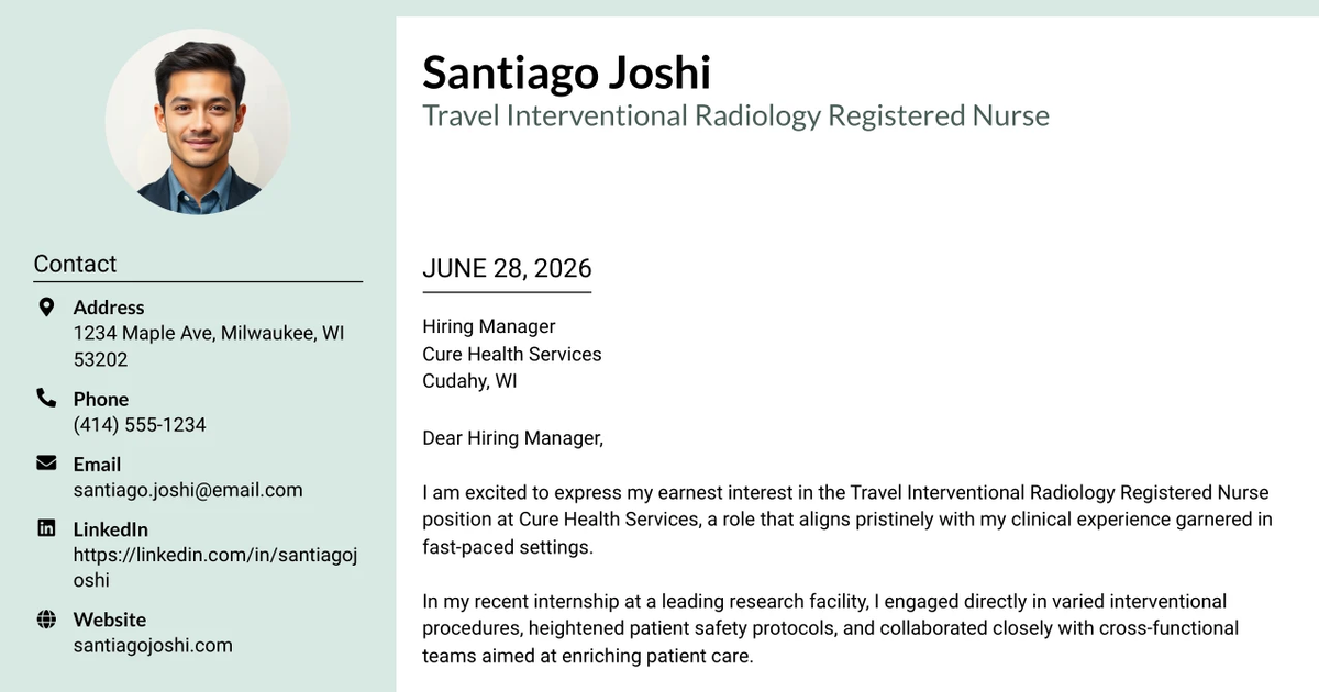 30+ Travel Interventional Radiology Registered Nurse Cover Letter Templates with Example 2026