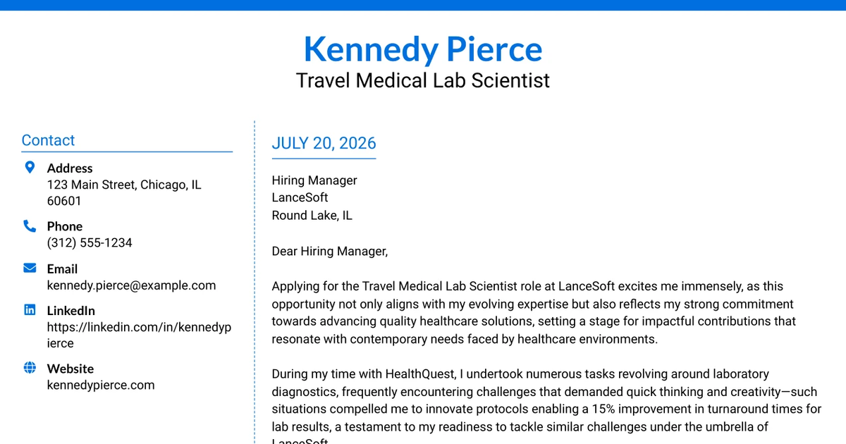 30+ Travel Medical Lab Scientist Cover Letter Templates with Example 2026