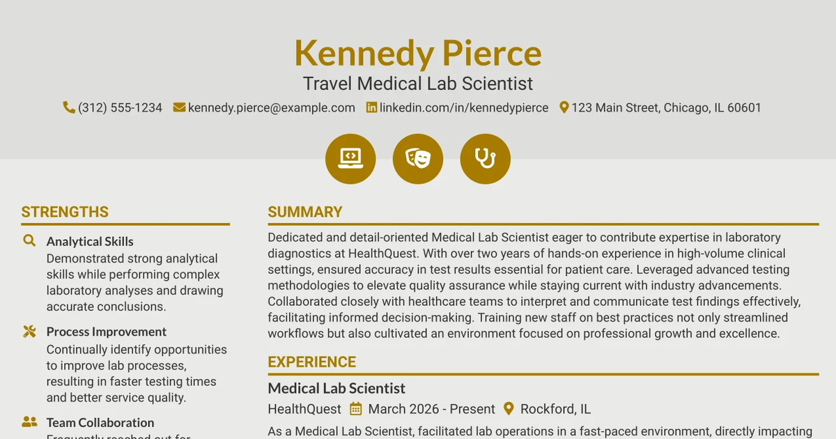 33 Travel Medical Lab Scientist Resume Templates with Example 2026 (ATS-Optimized)