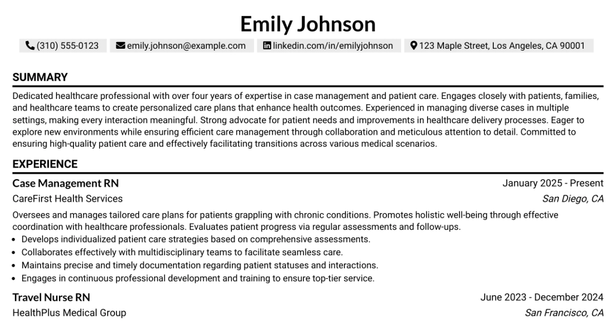 33 Travel Nurse RN - Case Management Resume Templates with Example 2026 (ATS-Optimized)