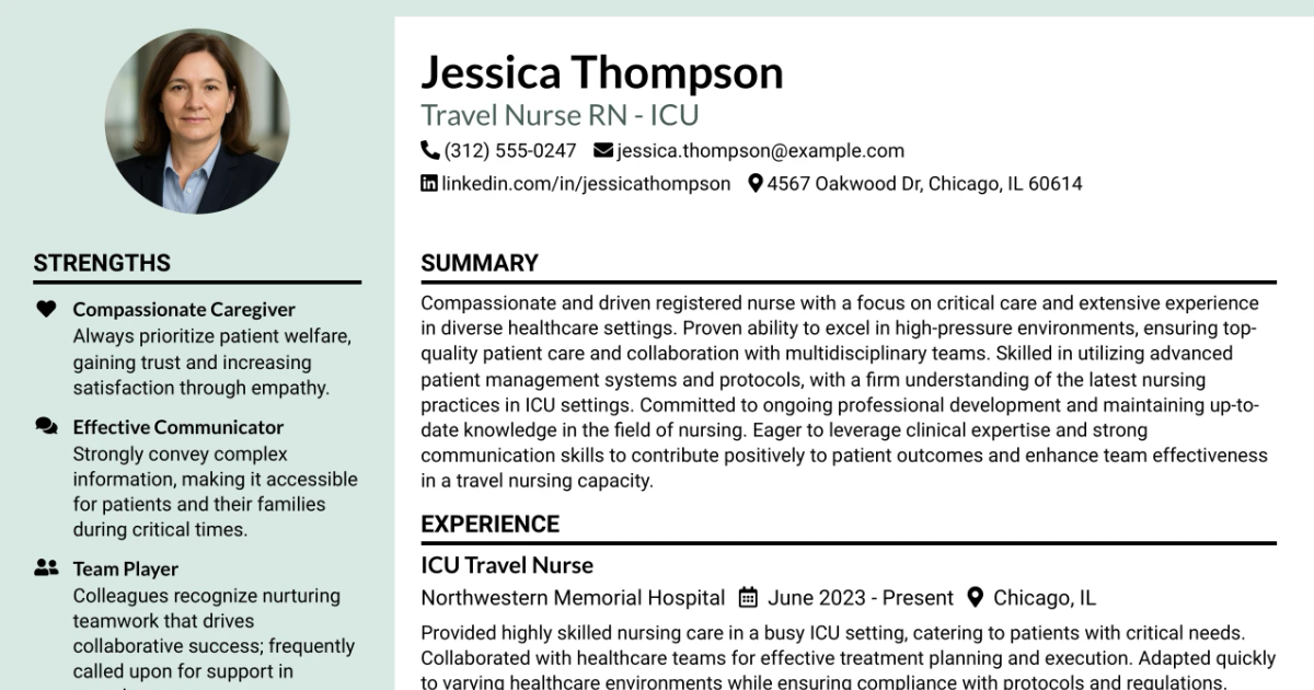 33 Travel Nurse RN - ICU - Intensive Care Unit Resume Templates with Example 2026 (ATS-Optimized)