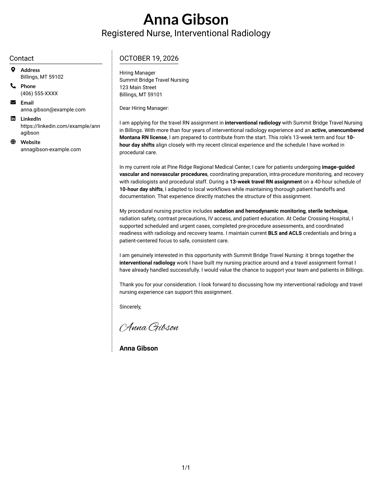 Cover letter example — page 1