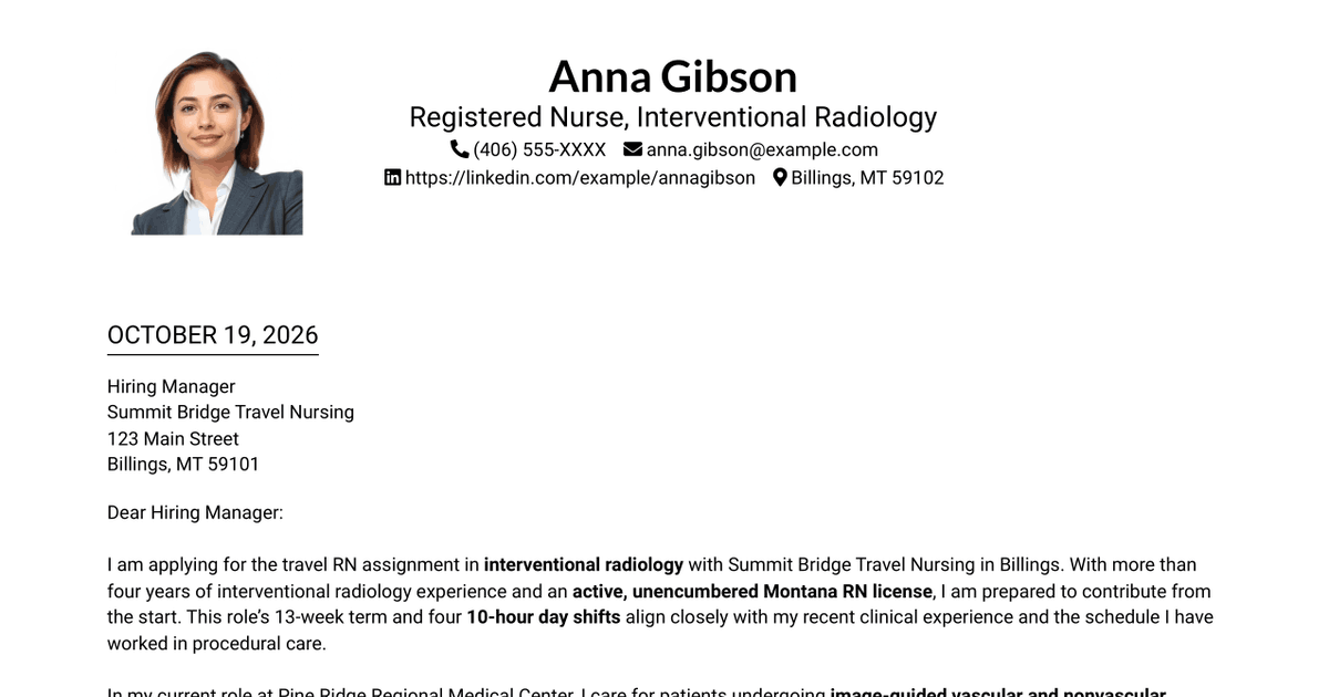 7 Travel Nurse RN - Interventional Radiology Cover Letter Templates with Example