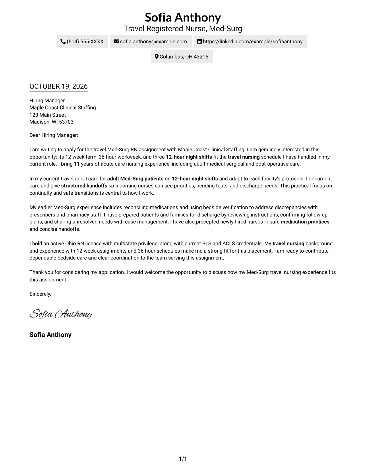 Cover letter example — page 1