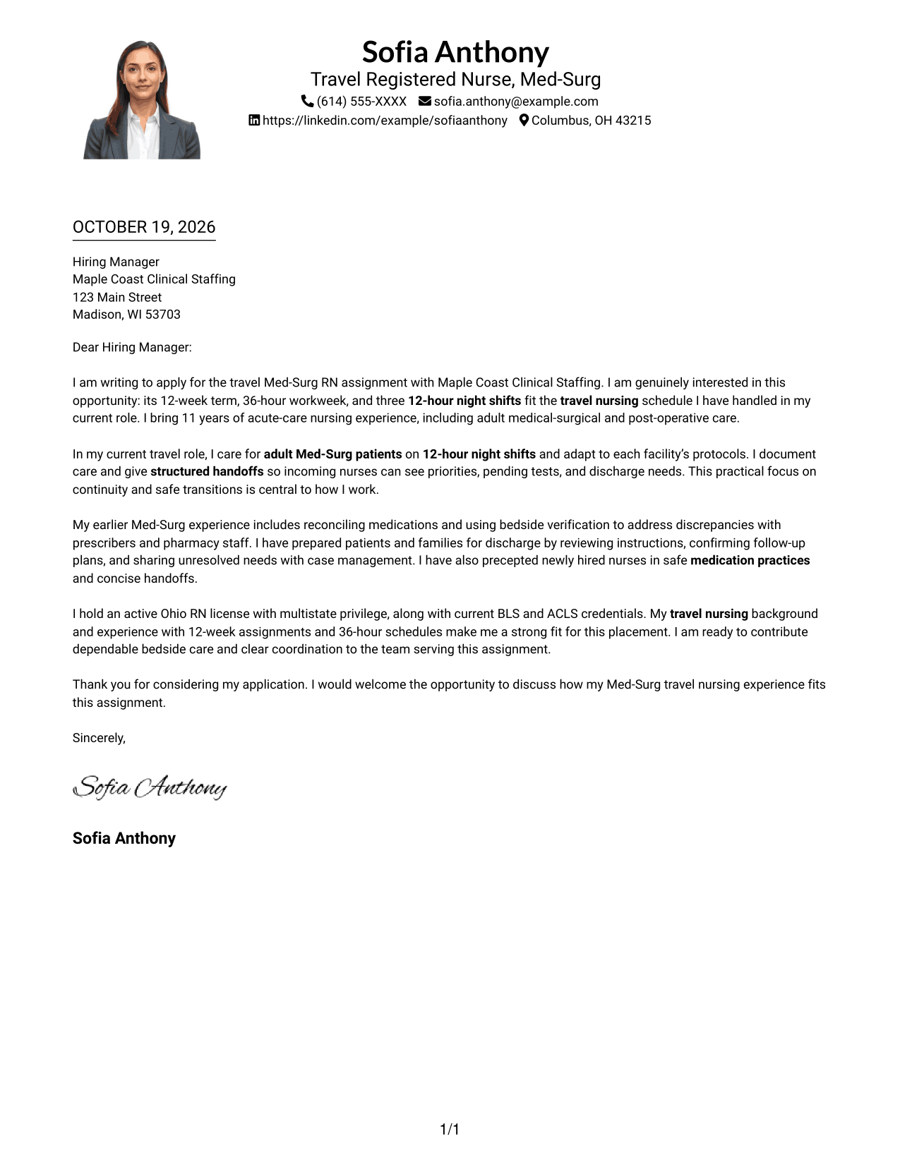 Cover letter example — page 1