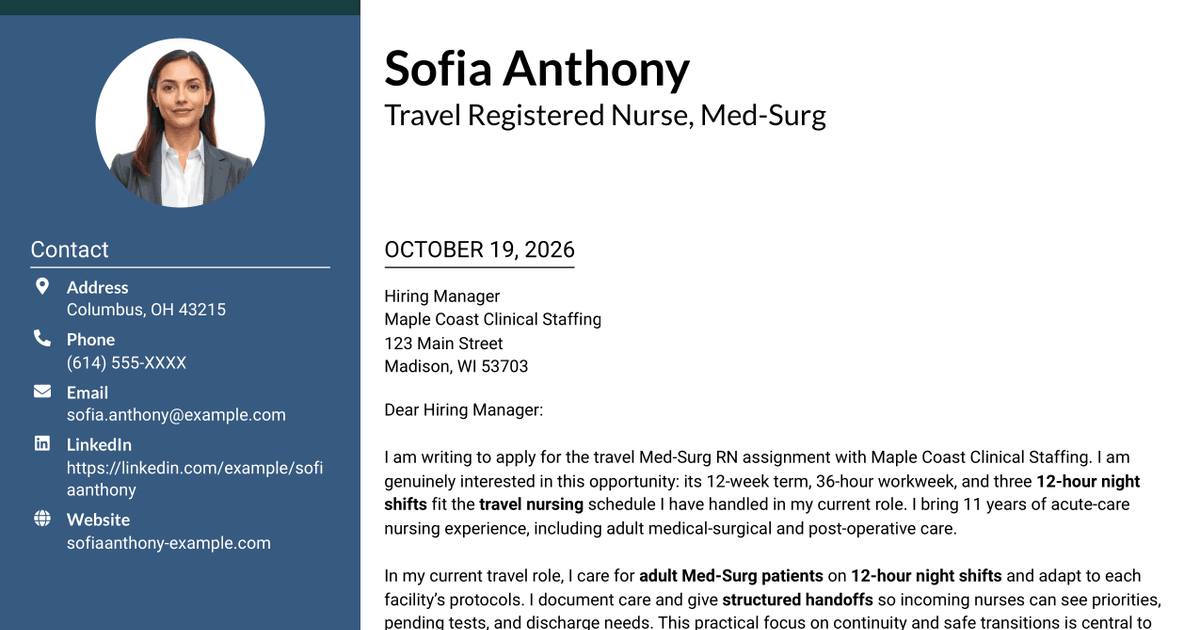 7 Travel Nurse RN - Med-Surg Cover Letter Templates with Example