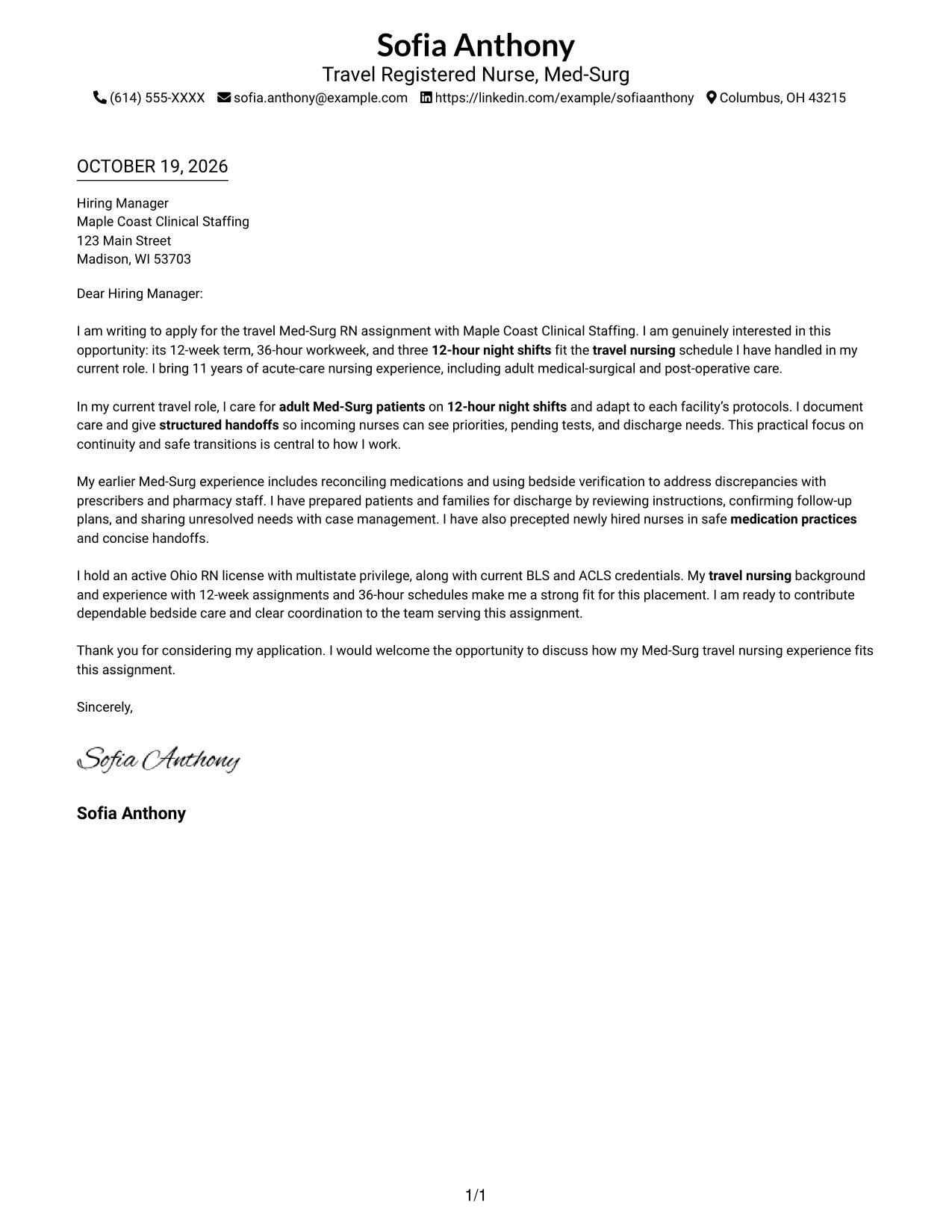 Cover letter example — page 1