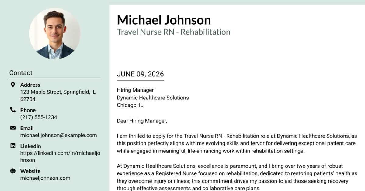 30+ Travel Nurse RN - Rehabilitation Cover Letter Templates with Example 2026