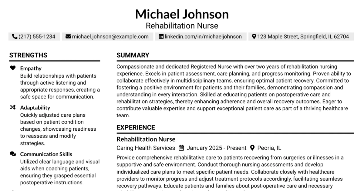 33 Travel Nurse RN - Rehabilitation Resume Templates with Example 2026 (ATS-Optimized)