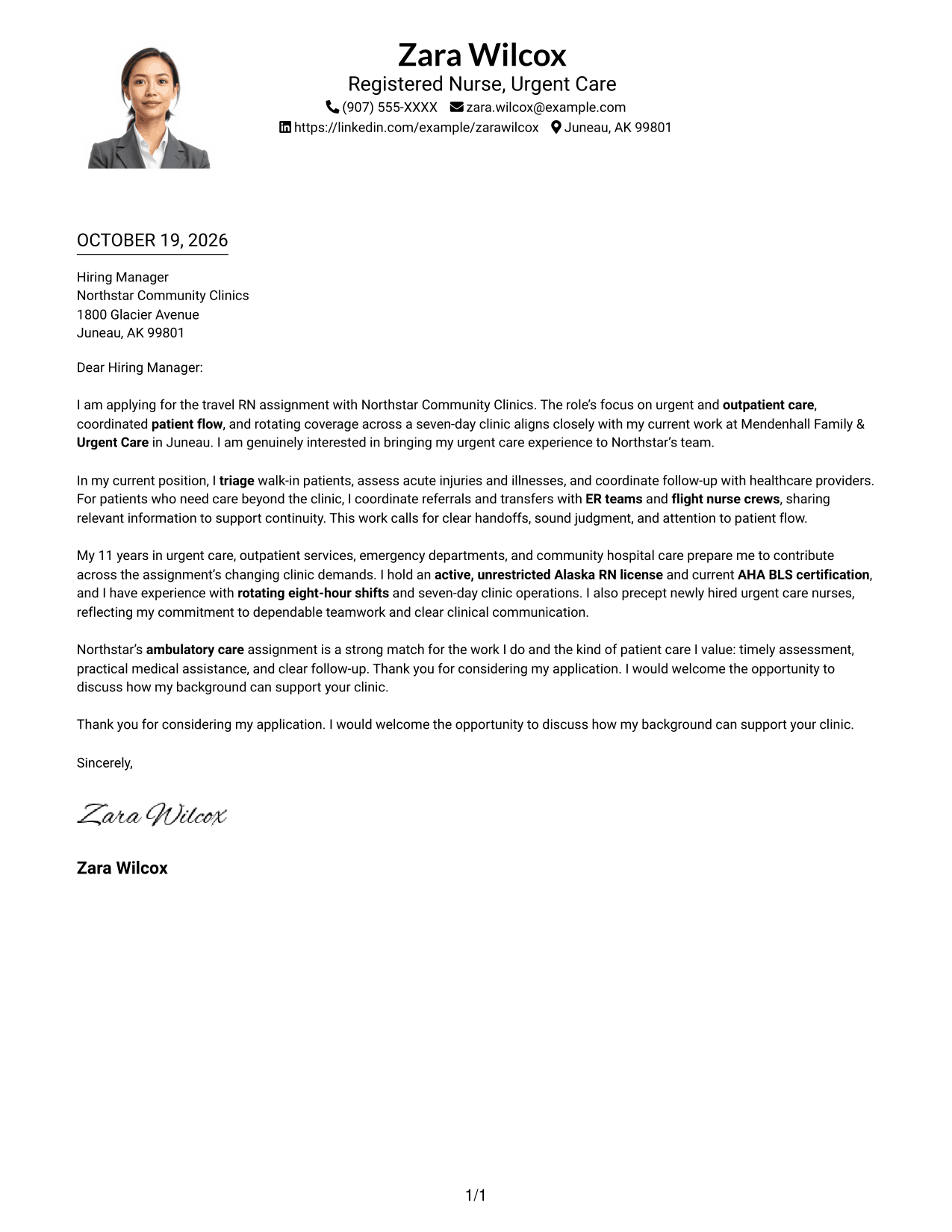 Cover letter example — page 1