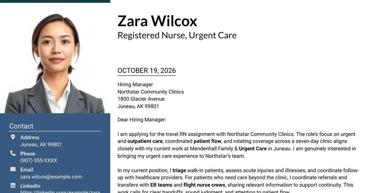 7 Travel Nurse RN - Urgent Care Cover Letter Templates with Example