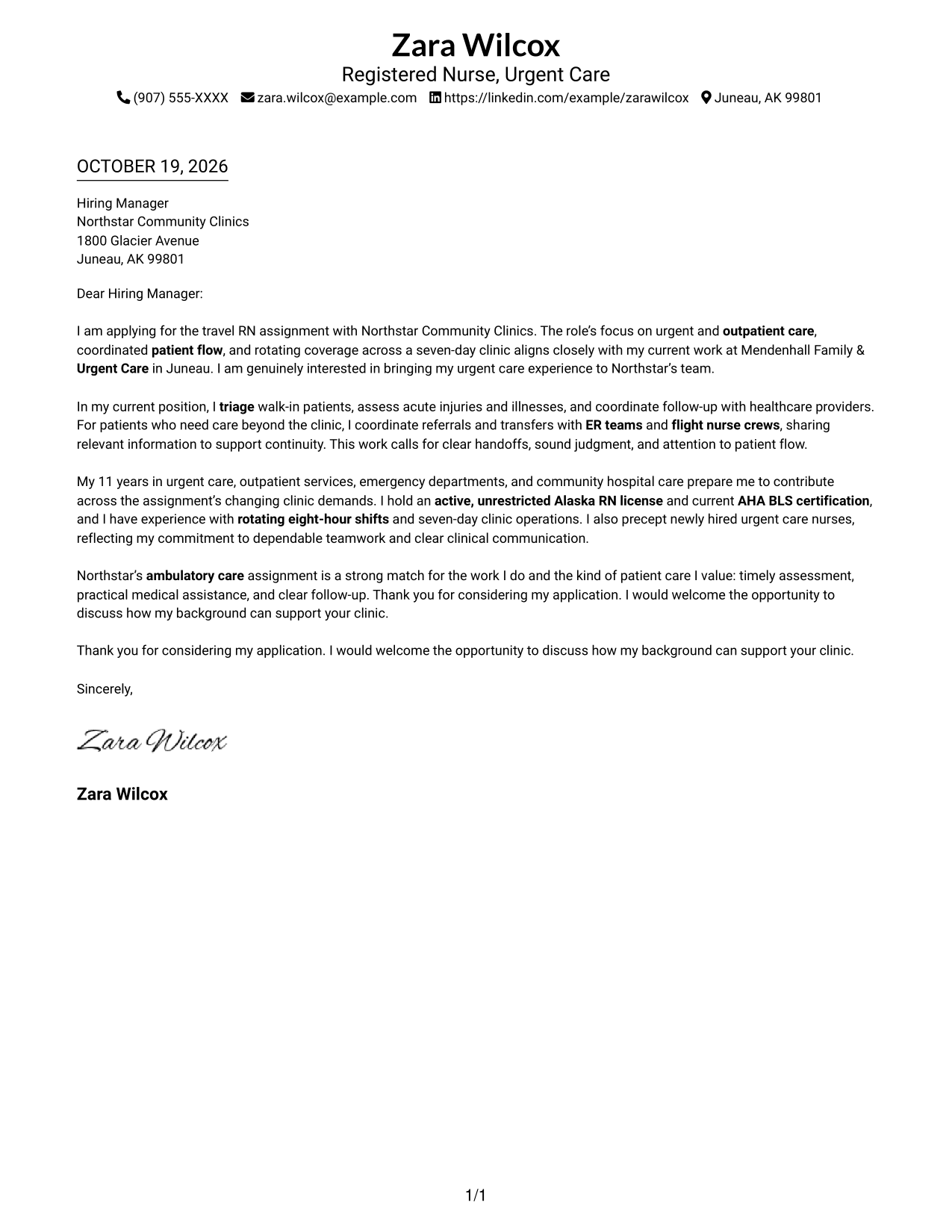 Cover letter example — page 1