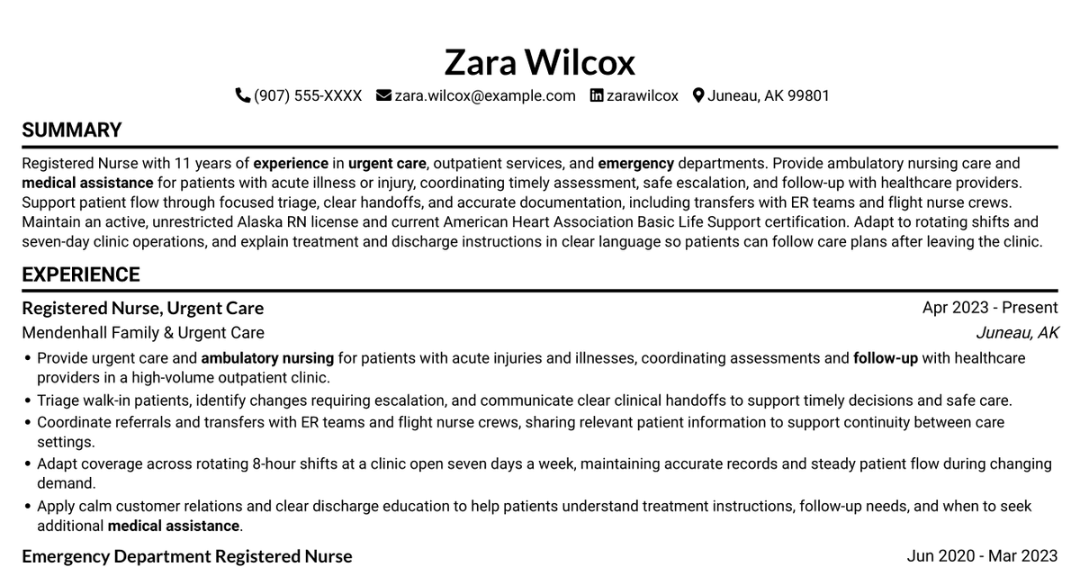7 Travel Nurse RN - Urgent Care Resume Templates with Example