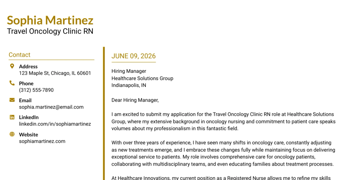 30+ Travel Oncology Clinic RN Cover Letter Templates with Example 2026