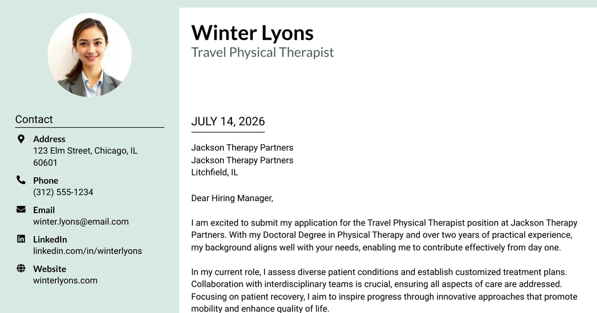 30+ Travel Physical Therapist Cover Letter Templates with Example 2026