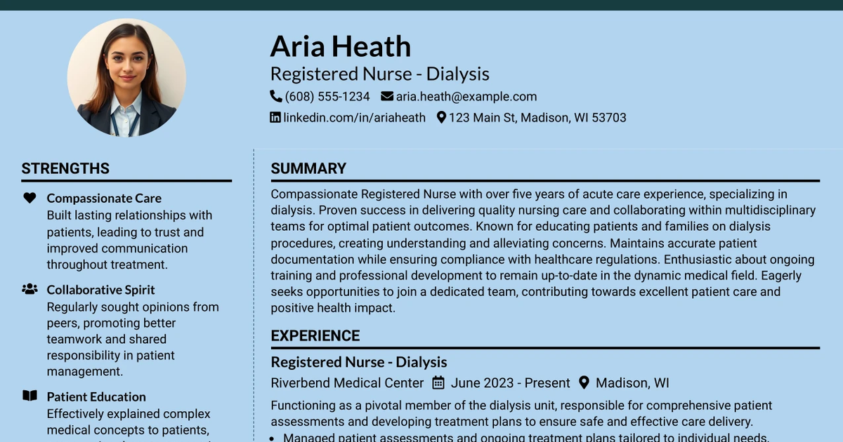 33 Travel Registered Nurse - Dialysis Resume Templates with Example 2026 (ATS-Optimized)