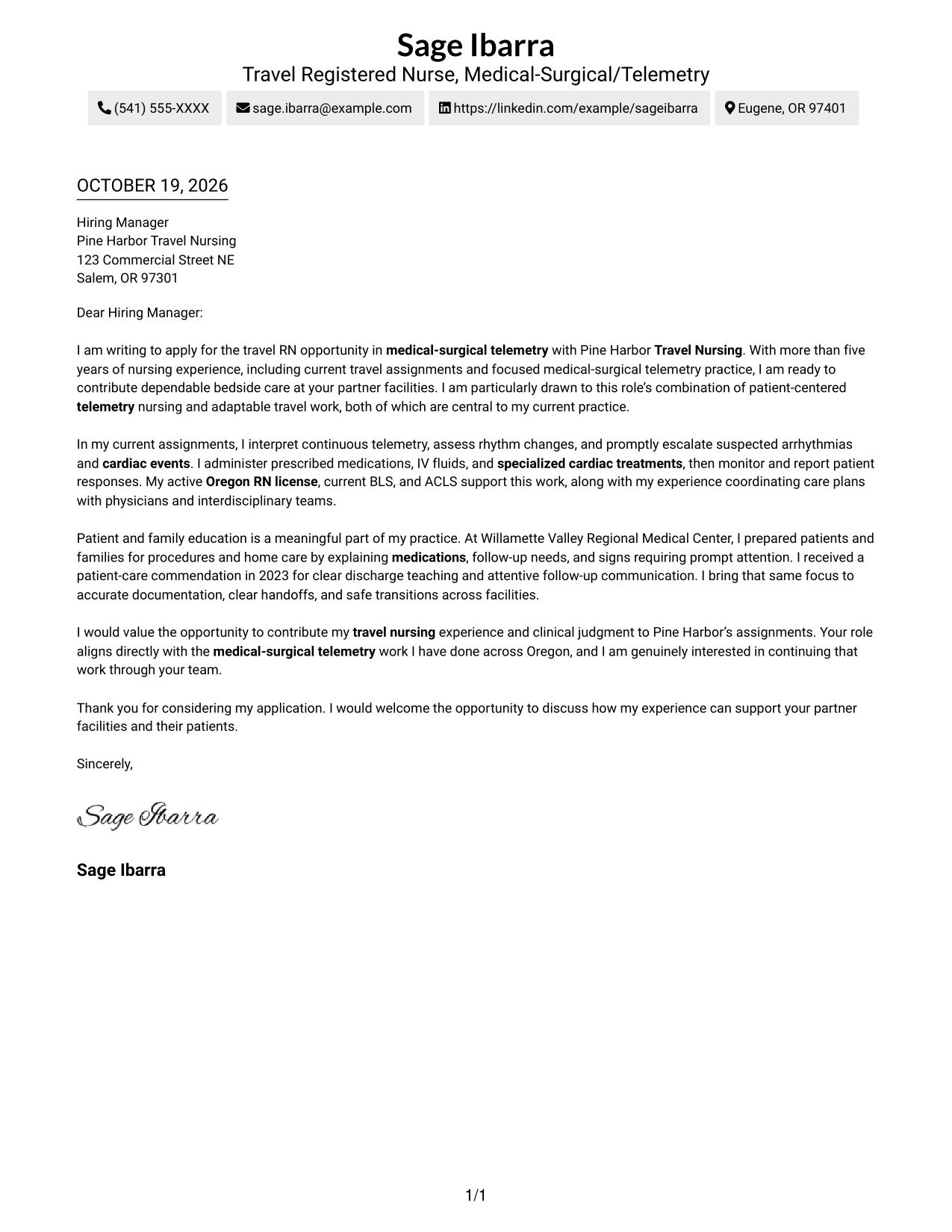 Cover letter example — page 1