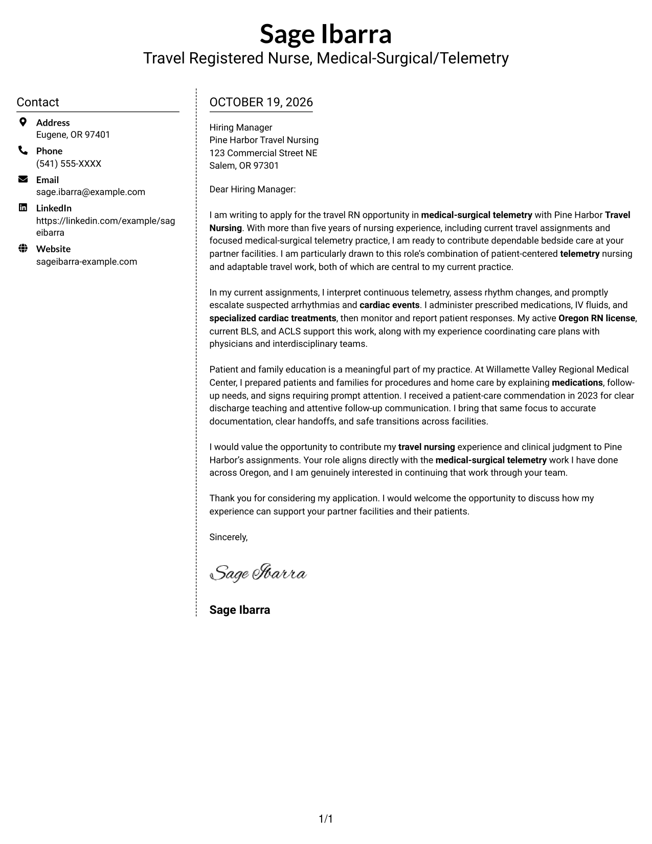 Cover letter example — page 1