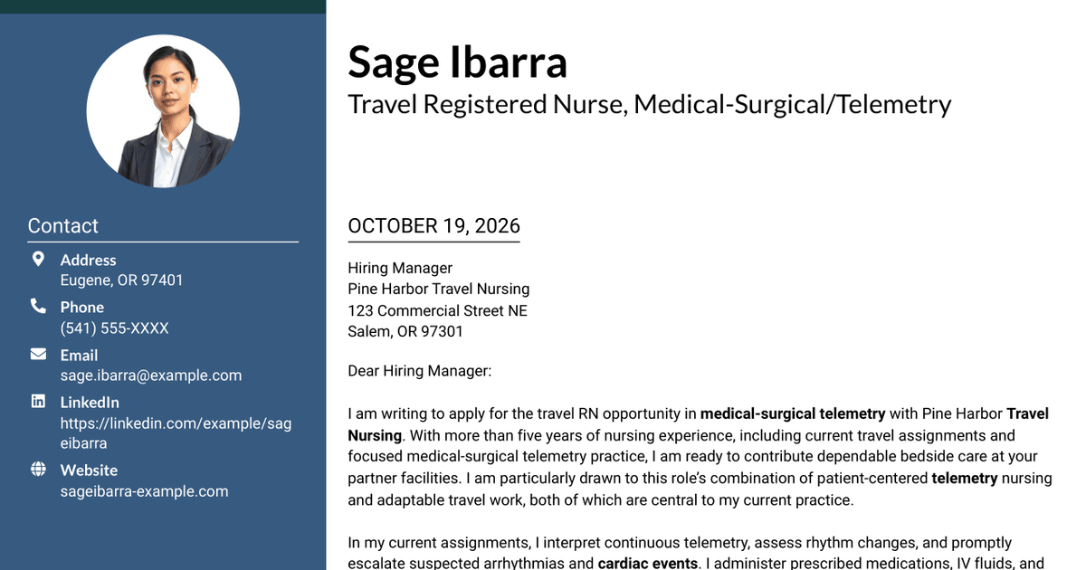 7 Travel Registered Nurse - Medical-Surgical Telemetry Cover Letter Templates with Example