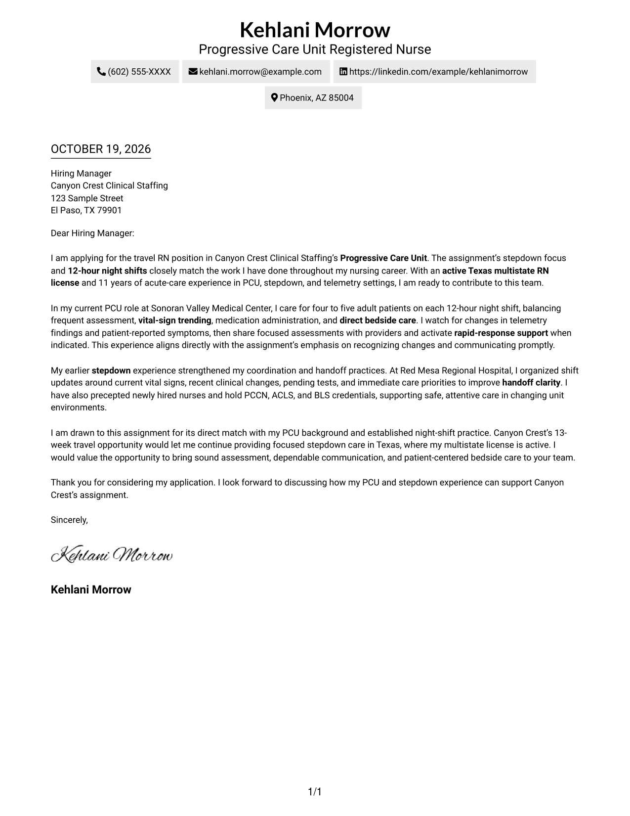 Cover letter example — page 1