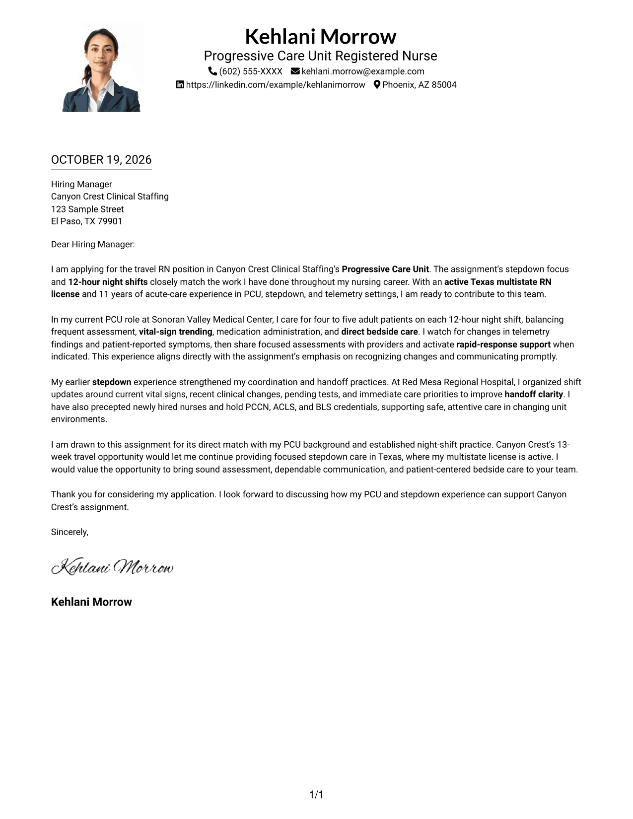 Cover letter example — page 1