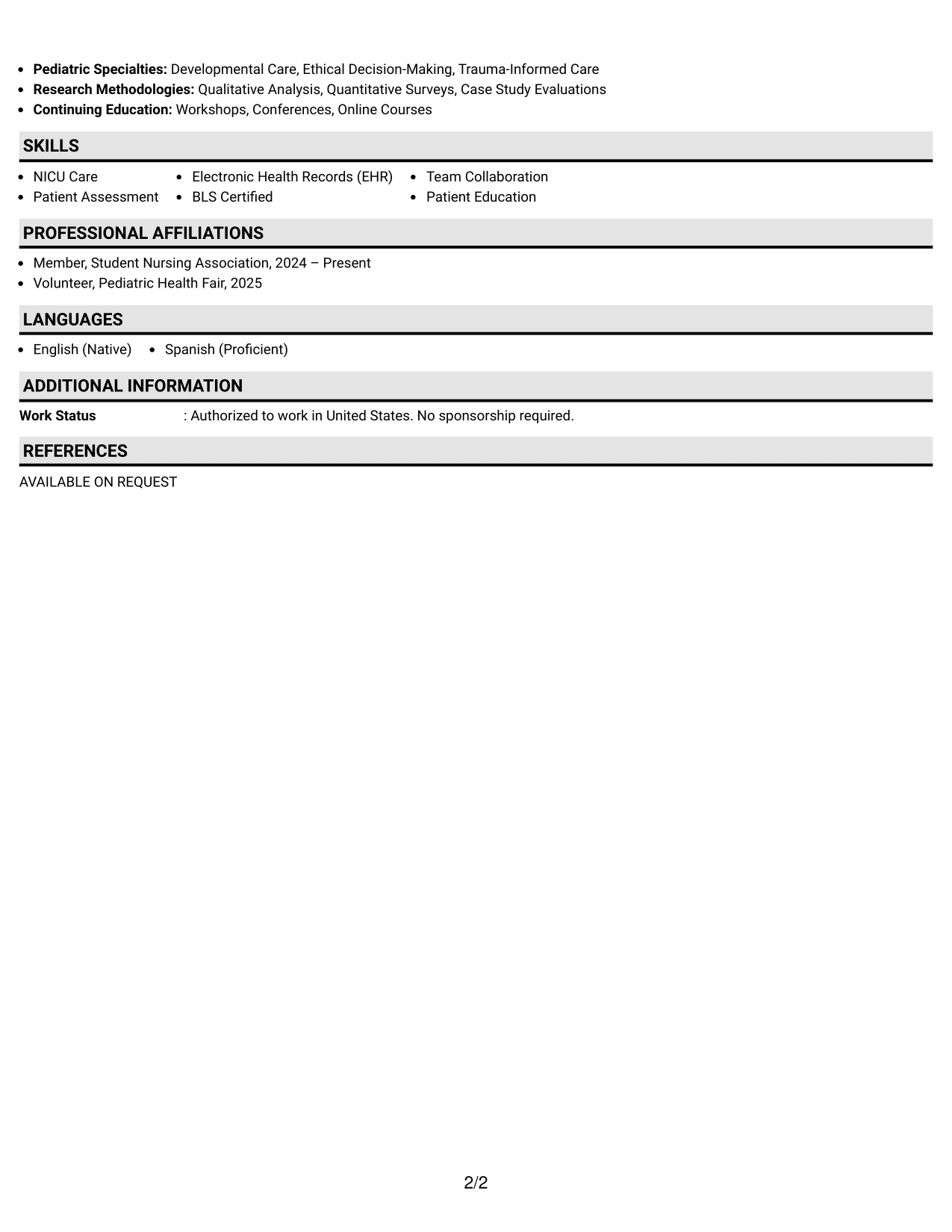 Resume Example Page 2